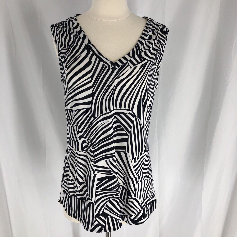 Banana Republic Black White Zebra Sleeveless V-Neck Blouse  Size M